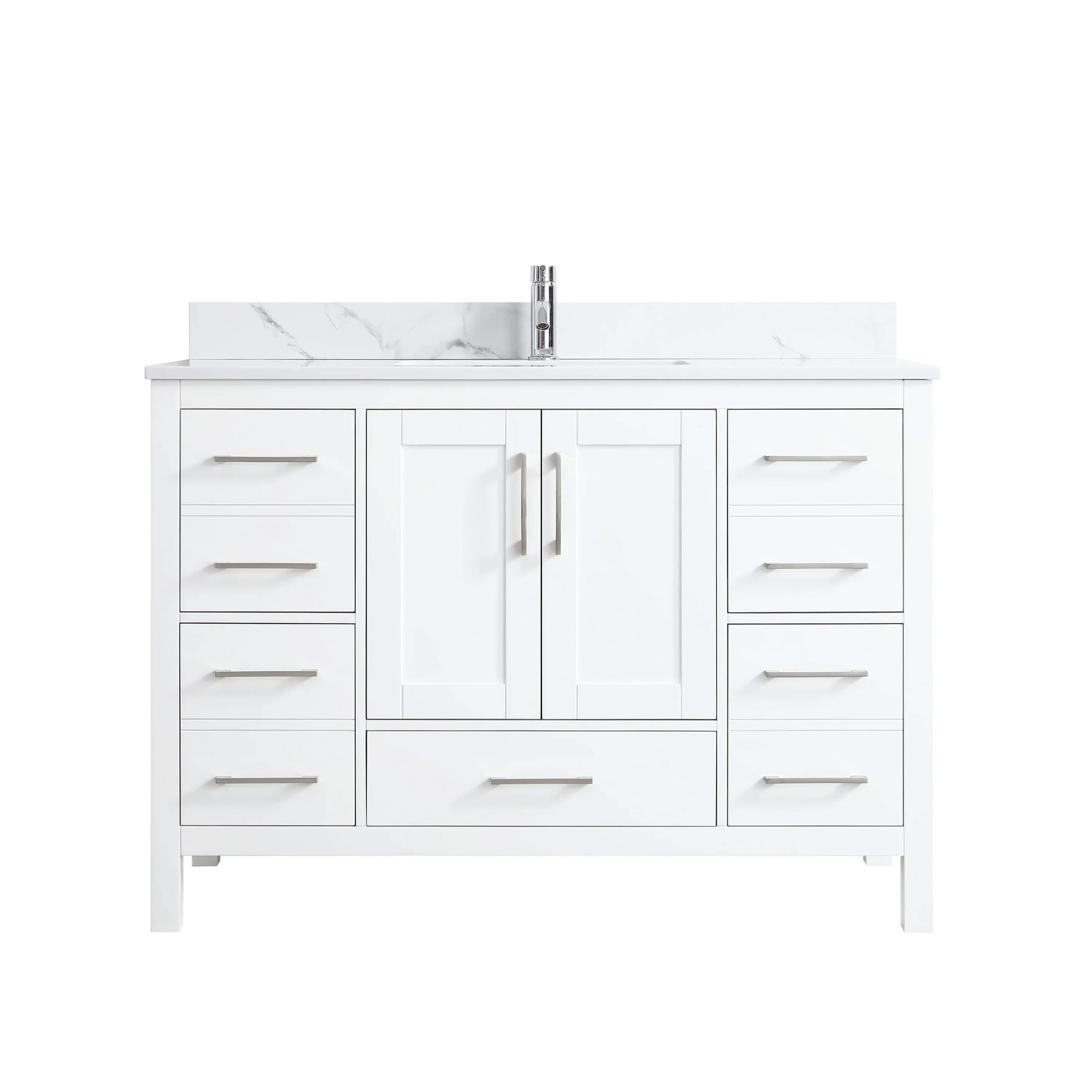 48" White Freestanding Bathroom Vanity with Engineered Calcutta Marble Countertop