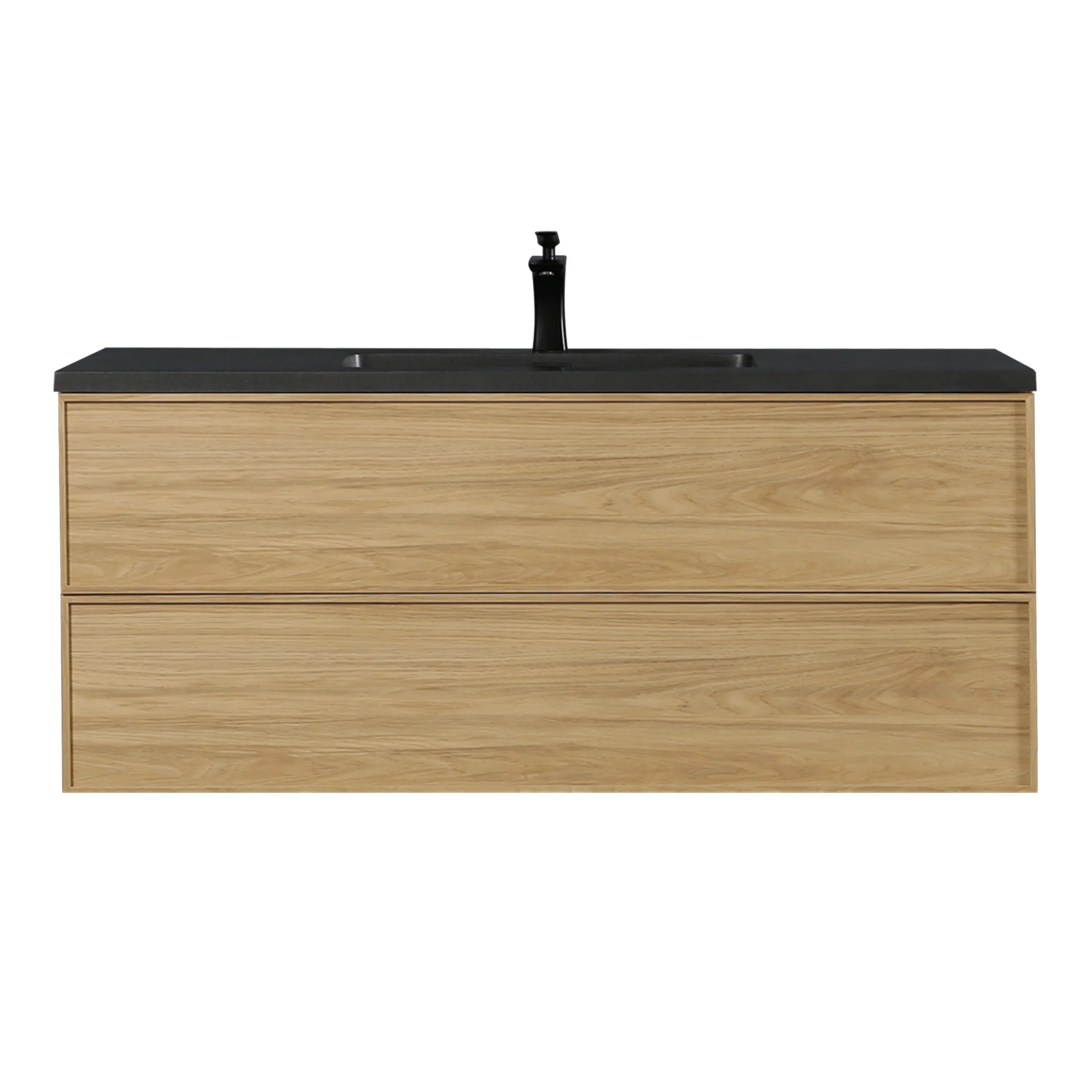 48" Sunset Walnut Wall Mount Bathroom Vanity with Black Engineered Quartz Countertop