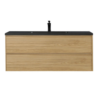 Meuble-Lavabo Mural 48po Noyer Couchant avec Comptoir de Quartz d'ingénierie Noir