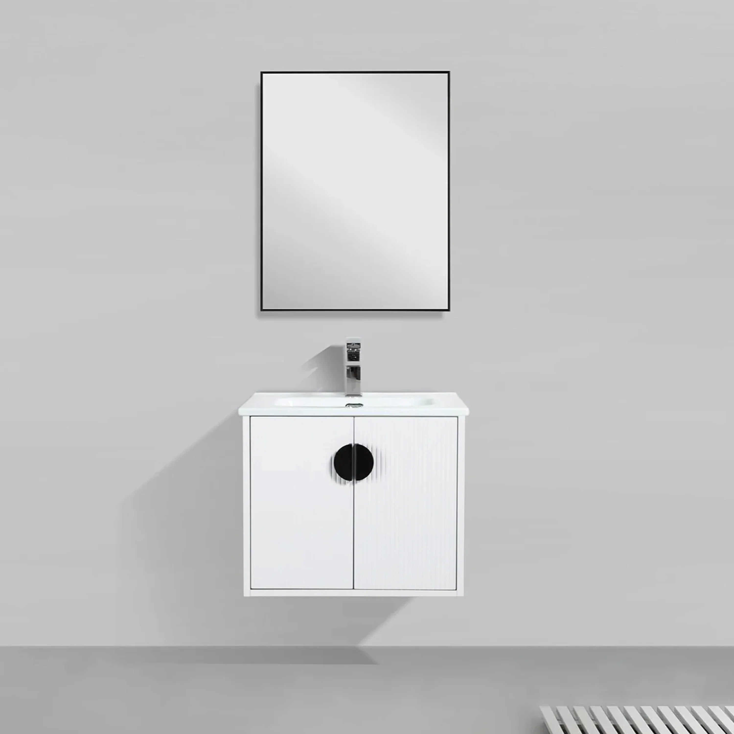 24" White Wall Mount Bathroom Vanity with White Ceramic Countertop