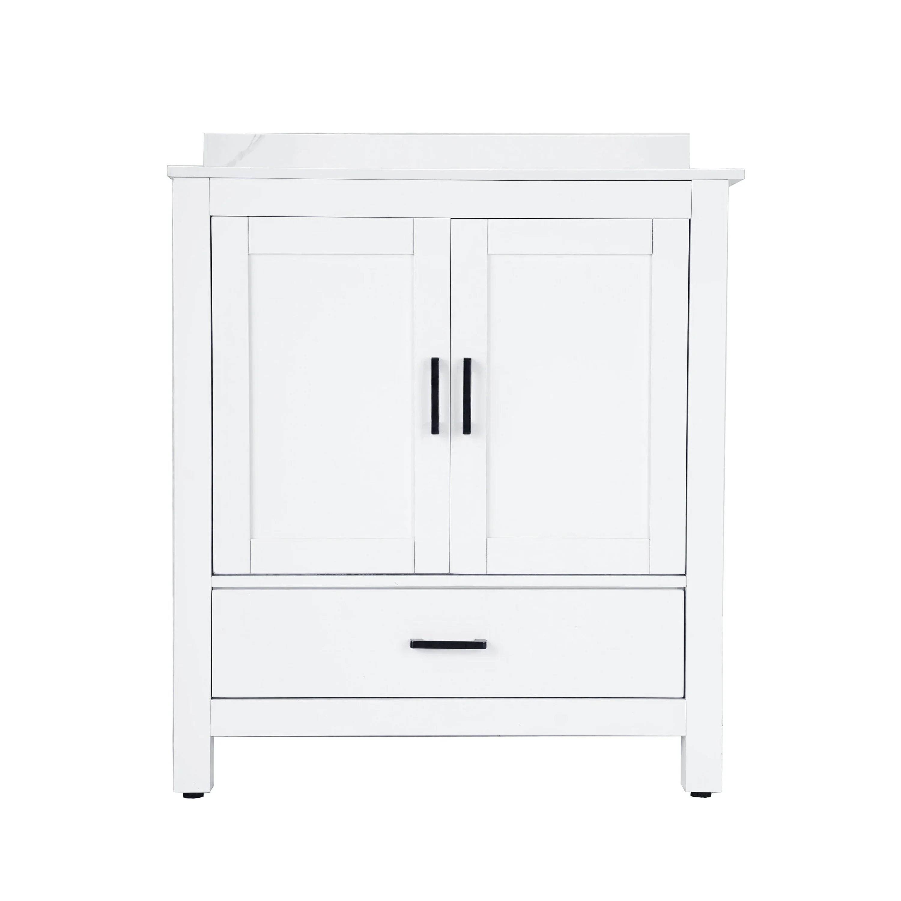 30" White Freestanding Single Sink Bathroom Vanity with Engineered Calcutta Marble Countertop