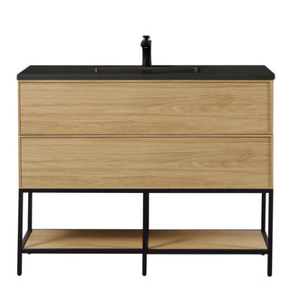 Meuble-Lavabo Mural 48po Noyer Couchant avec Comptoir de Quartz d'ingénierie Noir