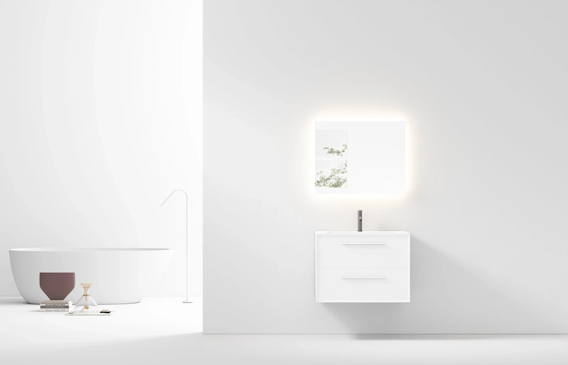 30" White Vanity w/Matte White Solid Surface countertop Snow White Collection - Combo - Golden Elite Deco