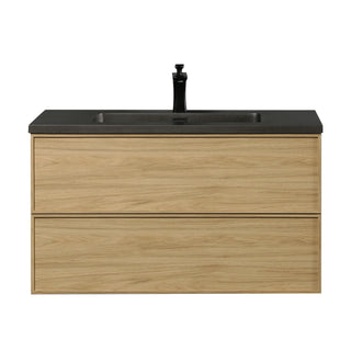 Meuble-Lavabo Mural 36po Noyer Couchant avec Comptoir de Quartz d'ingénierie Noir