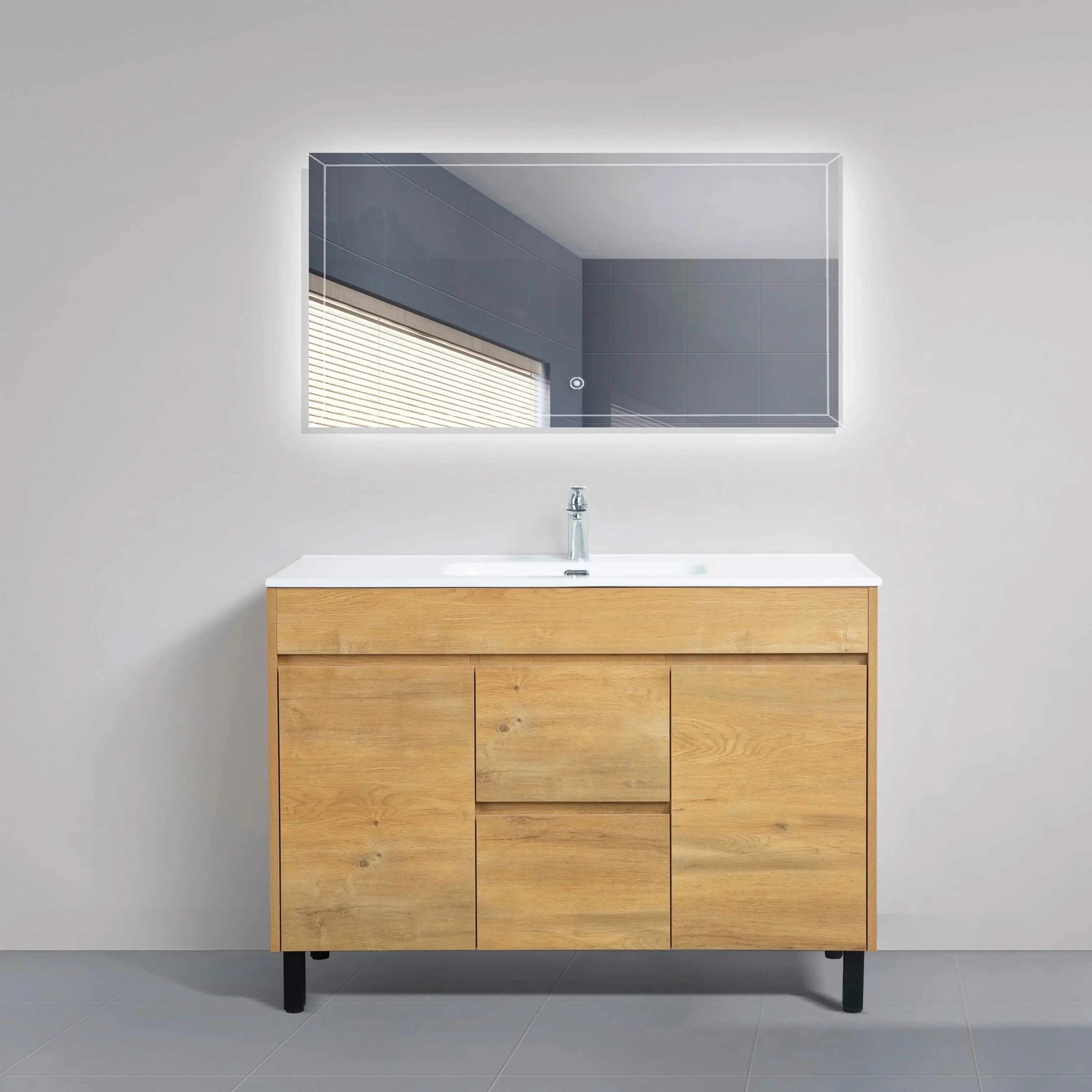48" Frosted Oak Freestanding Bathroom Vanity with White Ceramic Countertop