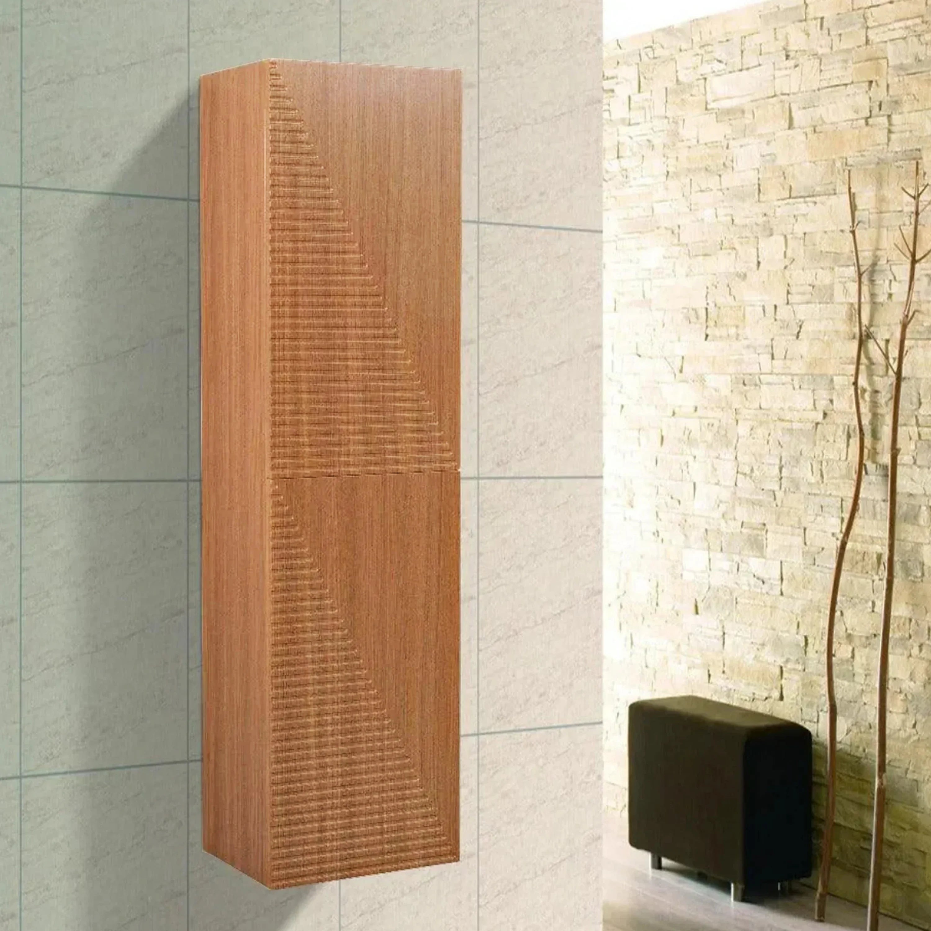 Armoire à linge suspendue murale de salle de bain - Chêne clair Simon