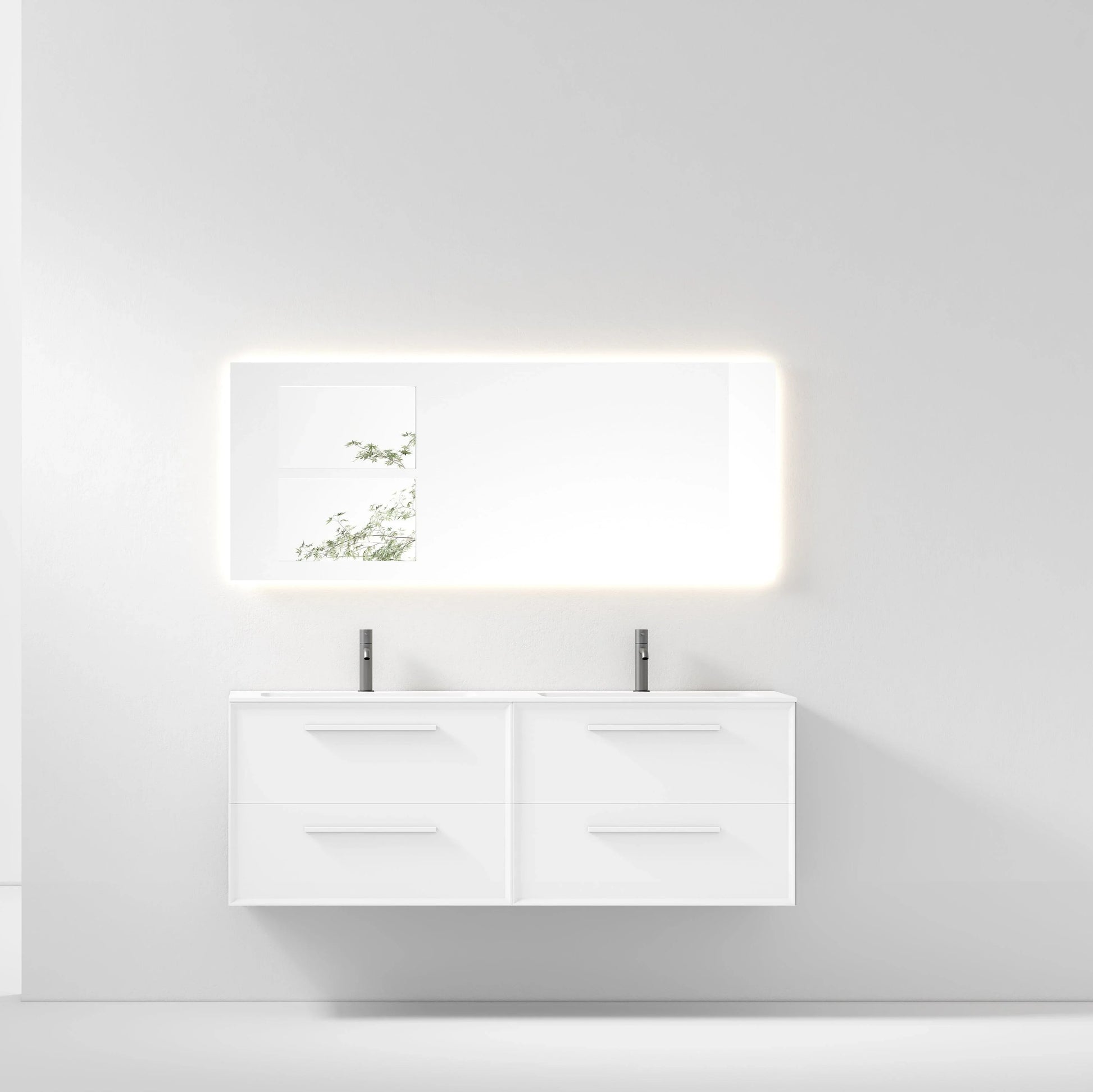 60" White Vanity w/Matte White Solid Surface countertop Double sink Snow White Collection - Combo - Golden Elite Deco
