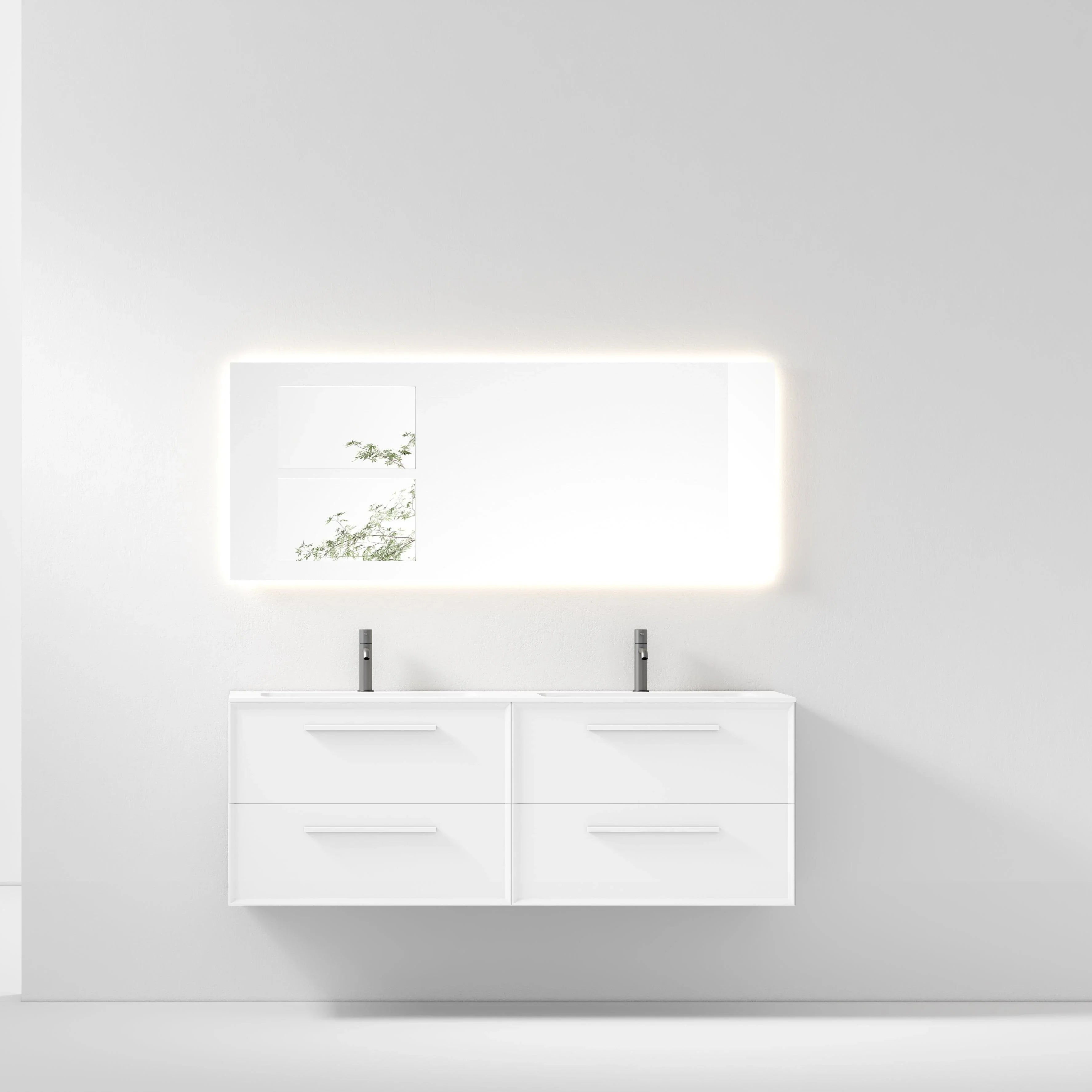 60" White Vanity w/Matte White Solid Surface countertop Double sink Snow White Collection - Combo - Golden Elite Deco