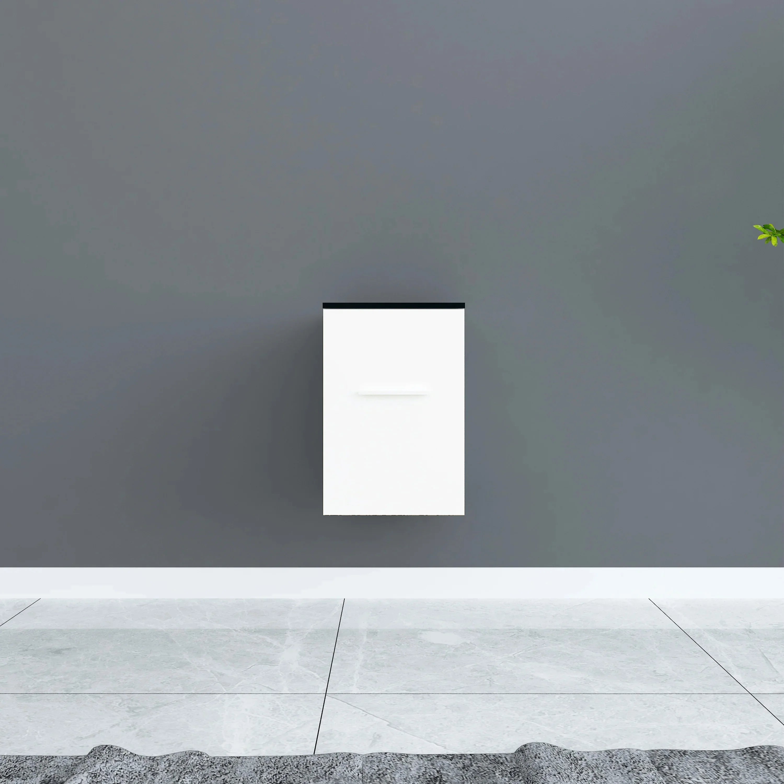 Armoire Centrale Murale Blanche Mate de 12 po avec Comptoir en Verre Trempé Noir