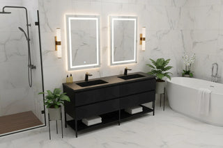 Meuble-Lavabo Double Mural 72po Noir avec Comptoir de Quartz d'ingénierie Noir