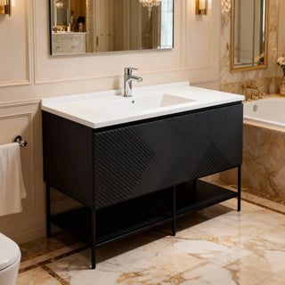 Meuble-Lavabo Mural 48po Noir avec Comptoir en Polymarbre Blanc