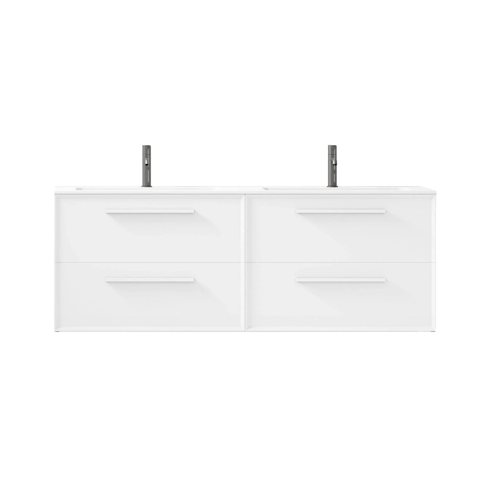 60" White Vanity w/Matte White Solid Surface countertop Double sink Snow White Collection - Combo - Golden Elite Deco