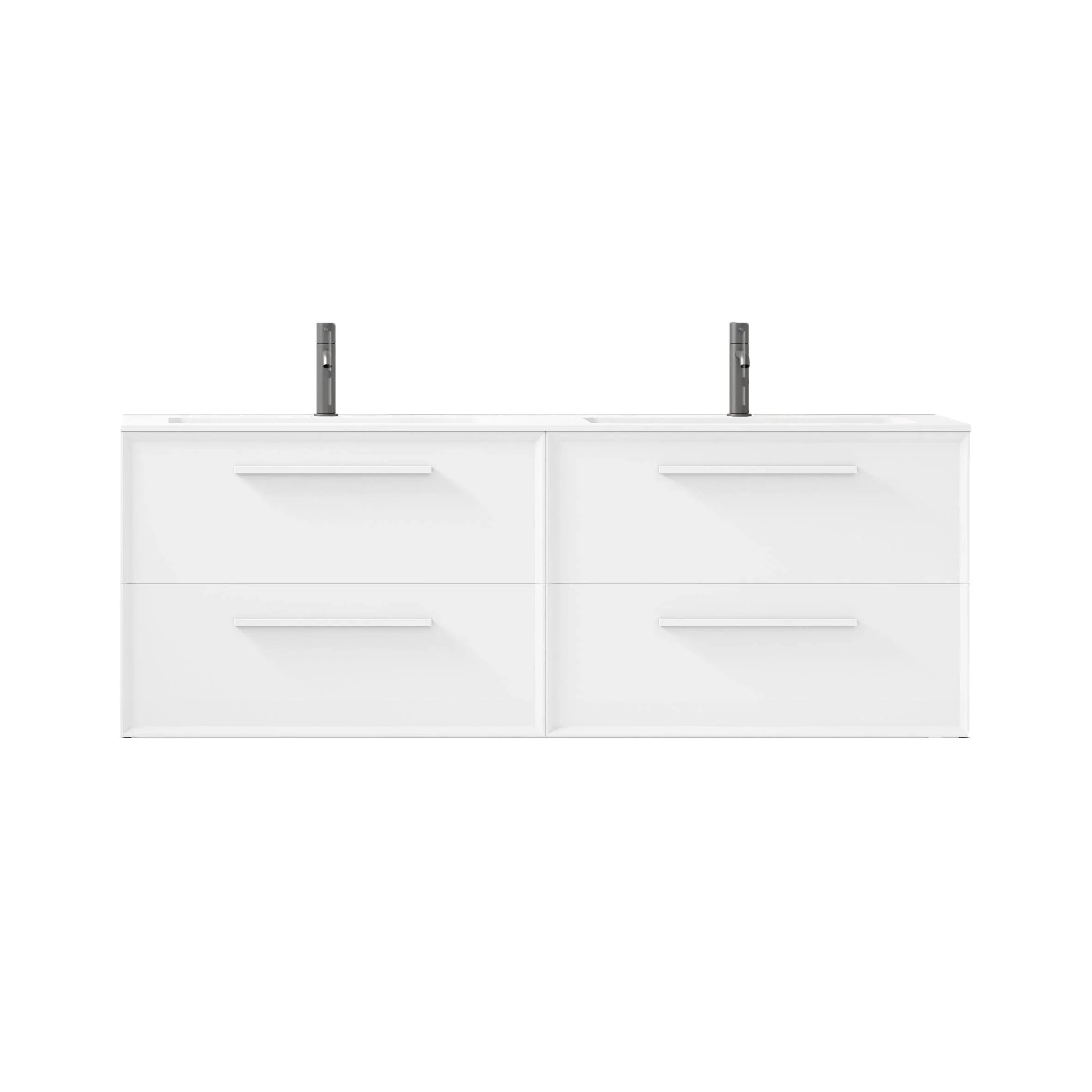 60" White Vanity w/Matte White Solid Surface countertop Double sink Snow White Collection - Combo - Golden Elite Deco