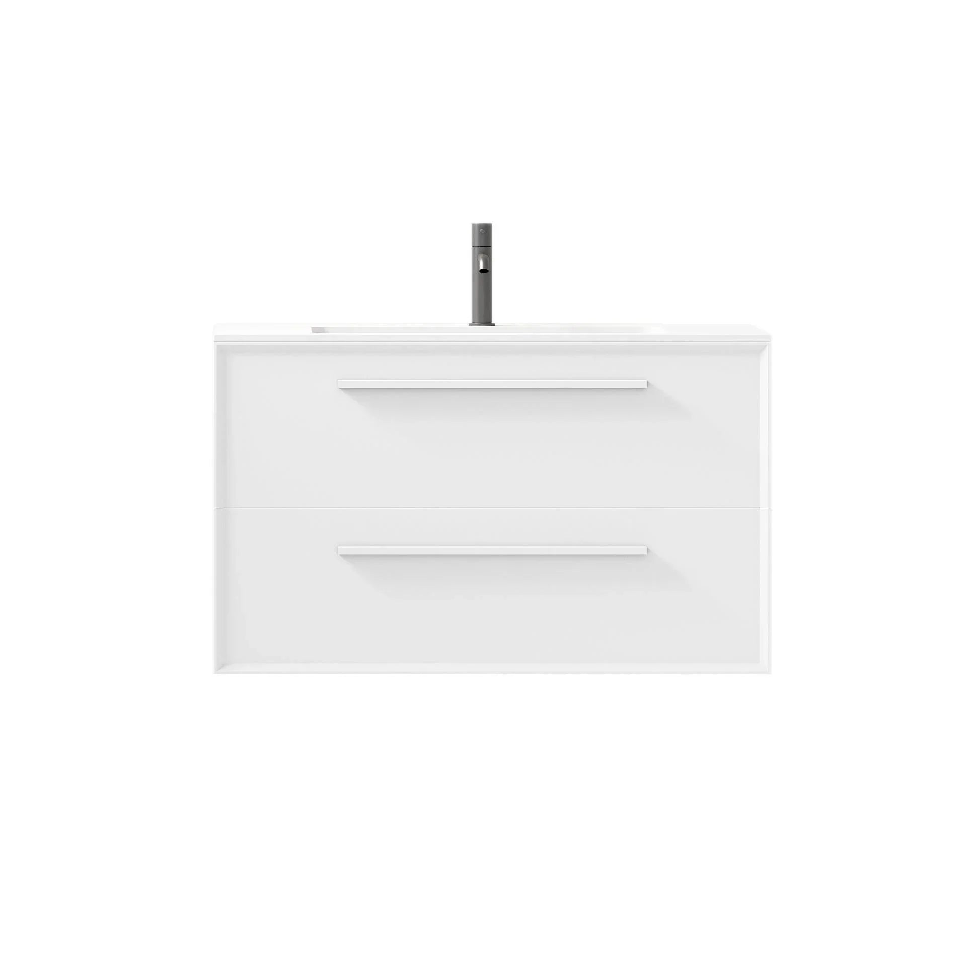 36" White Vanity w/Matte White Solid Surface countertop Snow White Collection - Combo - Golden Elite Deco