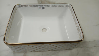 Vessel Sink Rectangular - G340 White and Gold - Golden Elite Deco