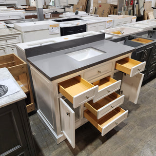 48" White Freestanding Single Sink Bathroom Vanity w/ Calypso Grey Quartz Countertop - SAMPLE SALE