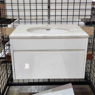 30" Lily White Wall Mount Bathroom Vanity w/ White Quartz Countertop - SAMPLE SALE