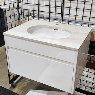 Vanité de salle de bains murale blanche Lily de 30 po avec comptoir en quartz blanc - VENTE D'ÉCHANTILLON