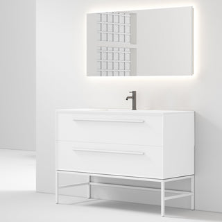 48" White Vanity w/Matte White Solid Surface countertop Snow White Collection - Combo - Golden Elite Deco