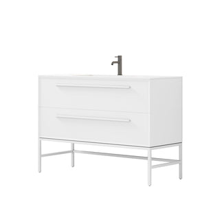 48" White Vanity w/Matte White Solid Surface countertop Snow White Collection - Combo - Golden Elite Deco