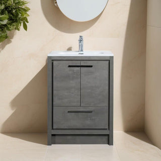 24" Cement Freestanding Bathroom Vanity with White Ceramic Countertop - Golden Elite Deco