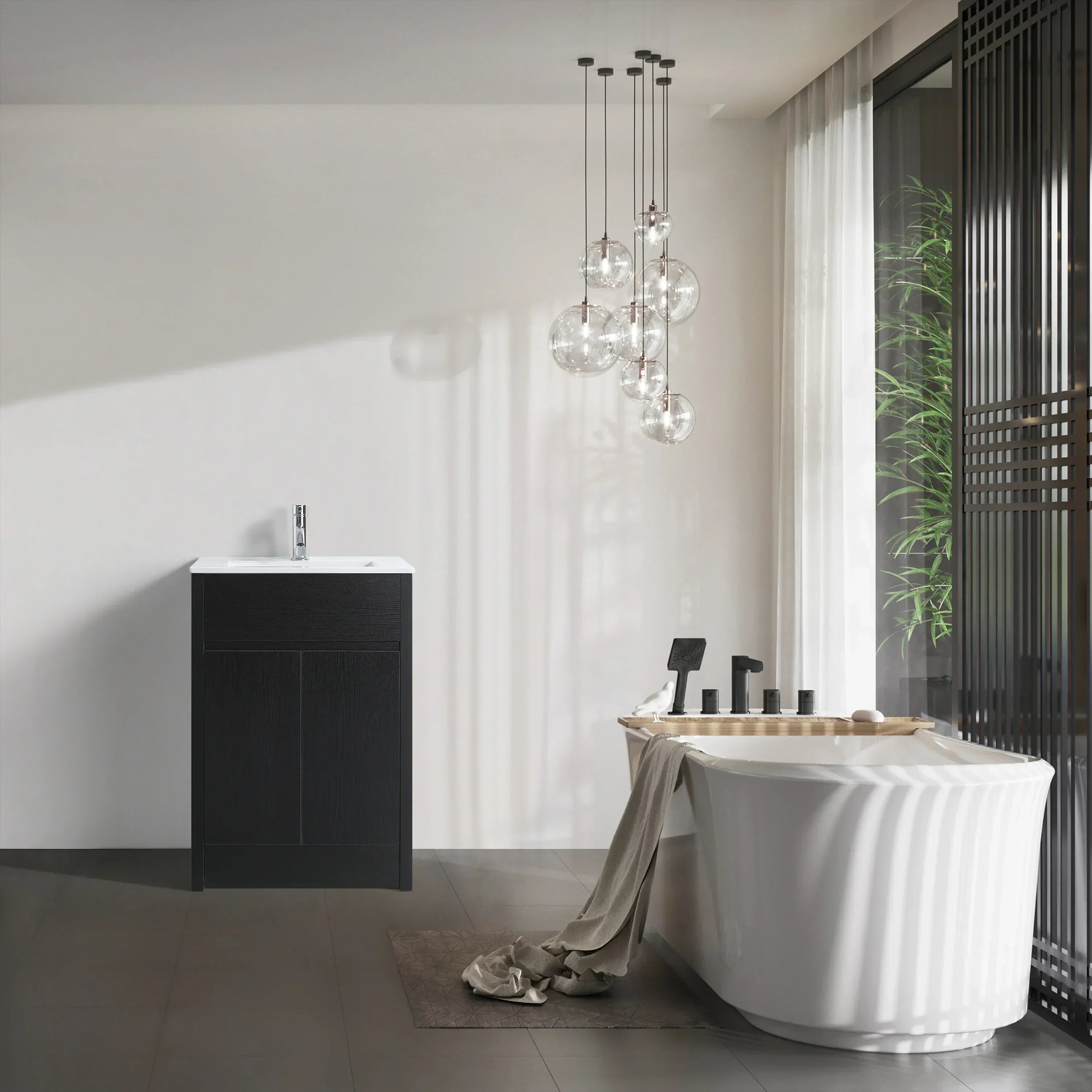 Bundle and Save: 24" Dark Brown Oak Freestanding Bathroom Vanity with Mirror and Faucet