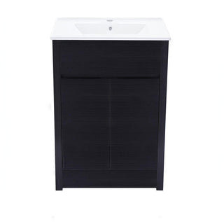 24" Dark Brown Freestanding Single Sink Bathroom Vanity with White Ceramic Countertop - Golden Elite Deco