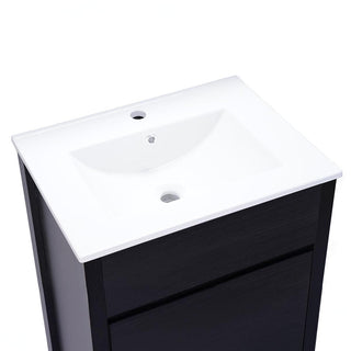 24" Dark Brown Freestanding Single Sink Bathroom Vanity with White Ceramic Countertop - Golden Elite Deco
