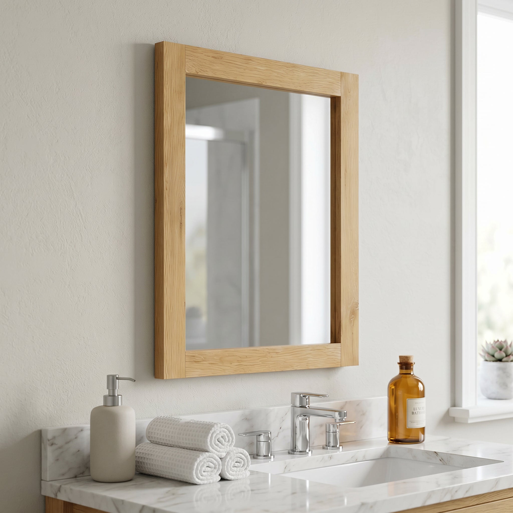 24" Frosted Oak Rectangular Framed Bathroom Mirror