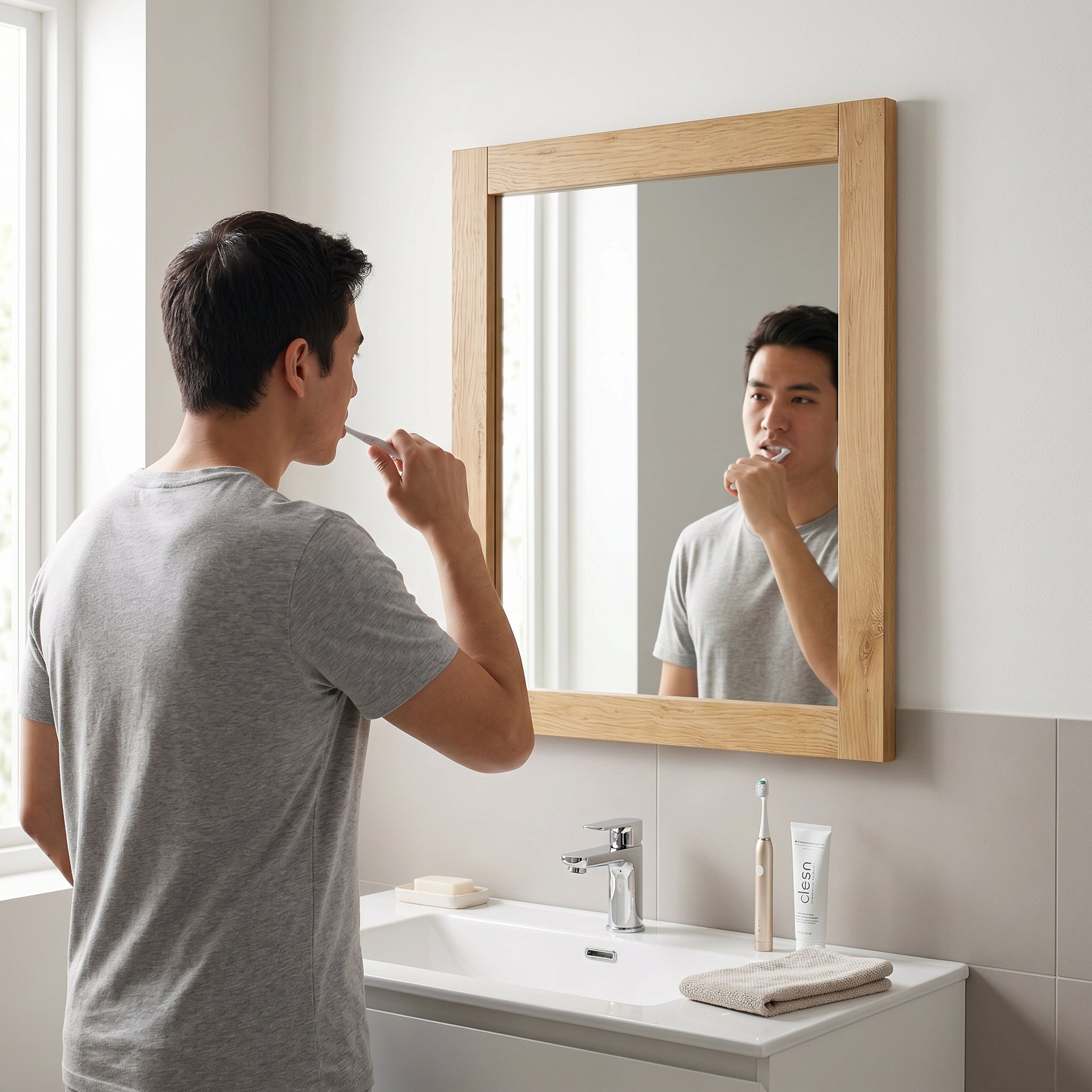 24" Frosted Oak Rectangular Framed Bathroom Mirror