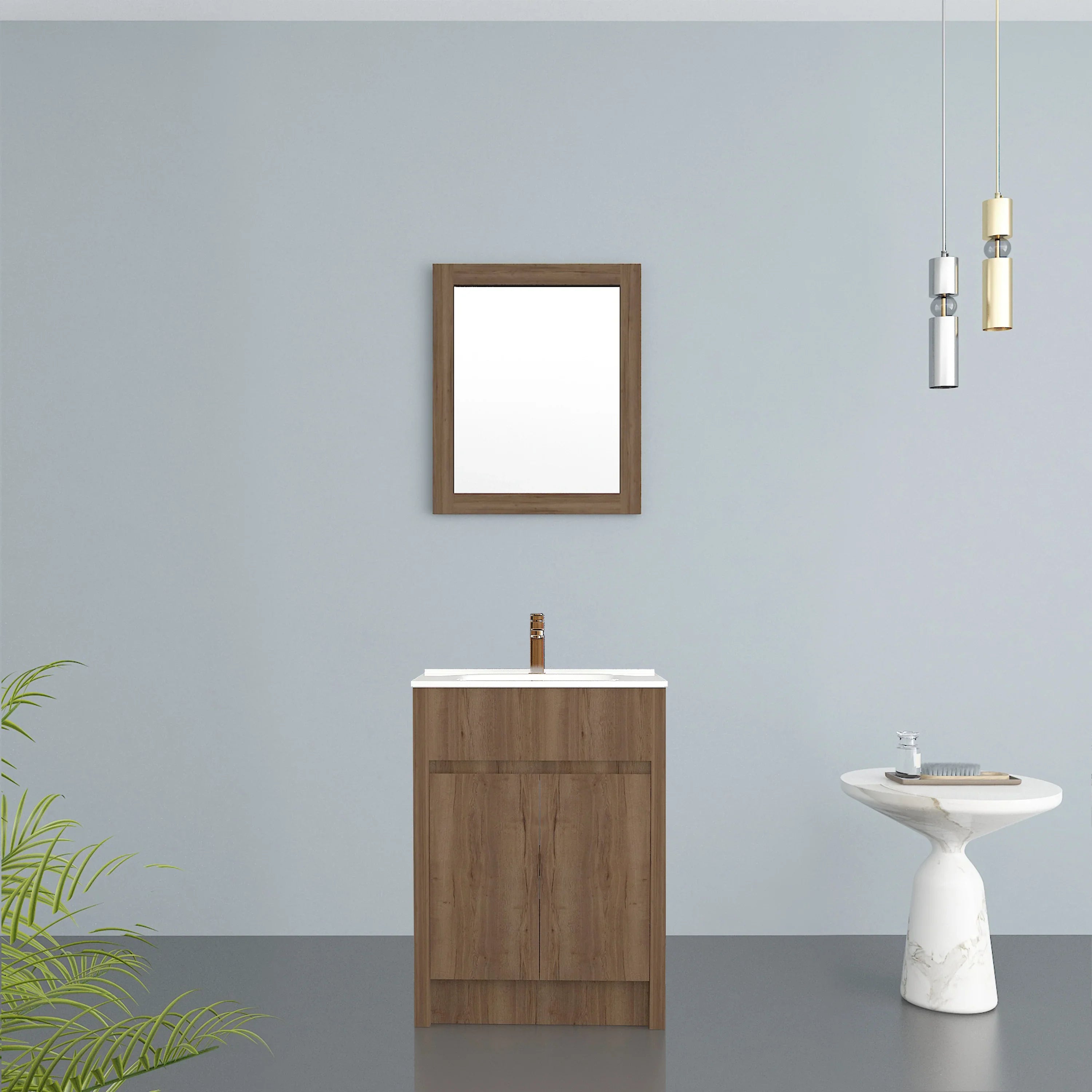 Miroir Rectangulaire Encadré en Chêne Givré 24" - Conçu pour Installation Horizontale & Verticale