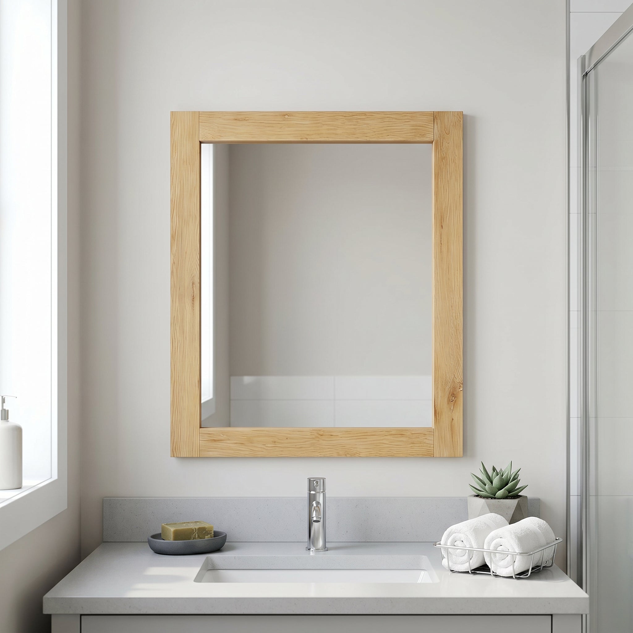 24" Frosted Oak Rectangular Framed Bathroom Mirror