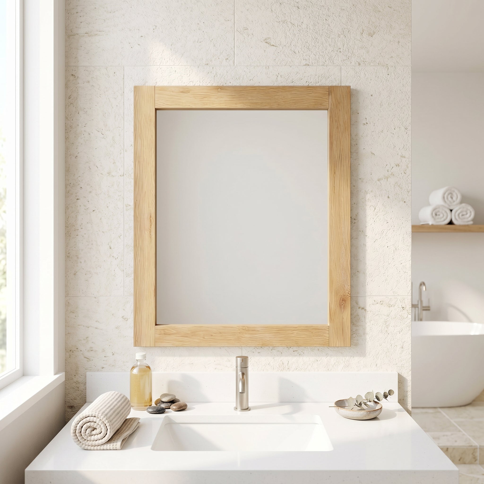 24" Frosted Oak Rectangular Framed Bathroom Mirror