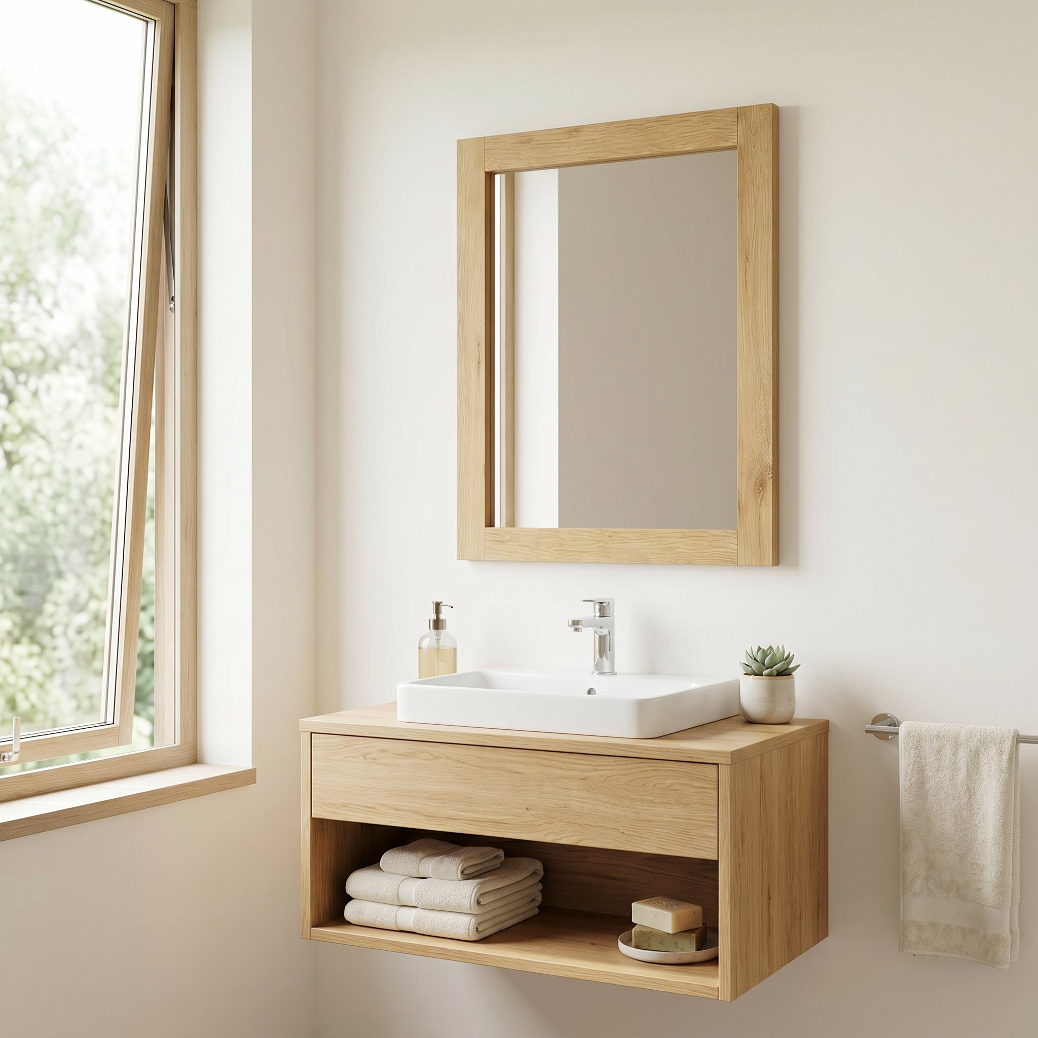 24" Frosted Oak Rectangular Framed Bathroom Mirror