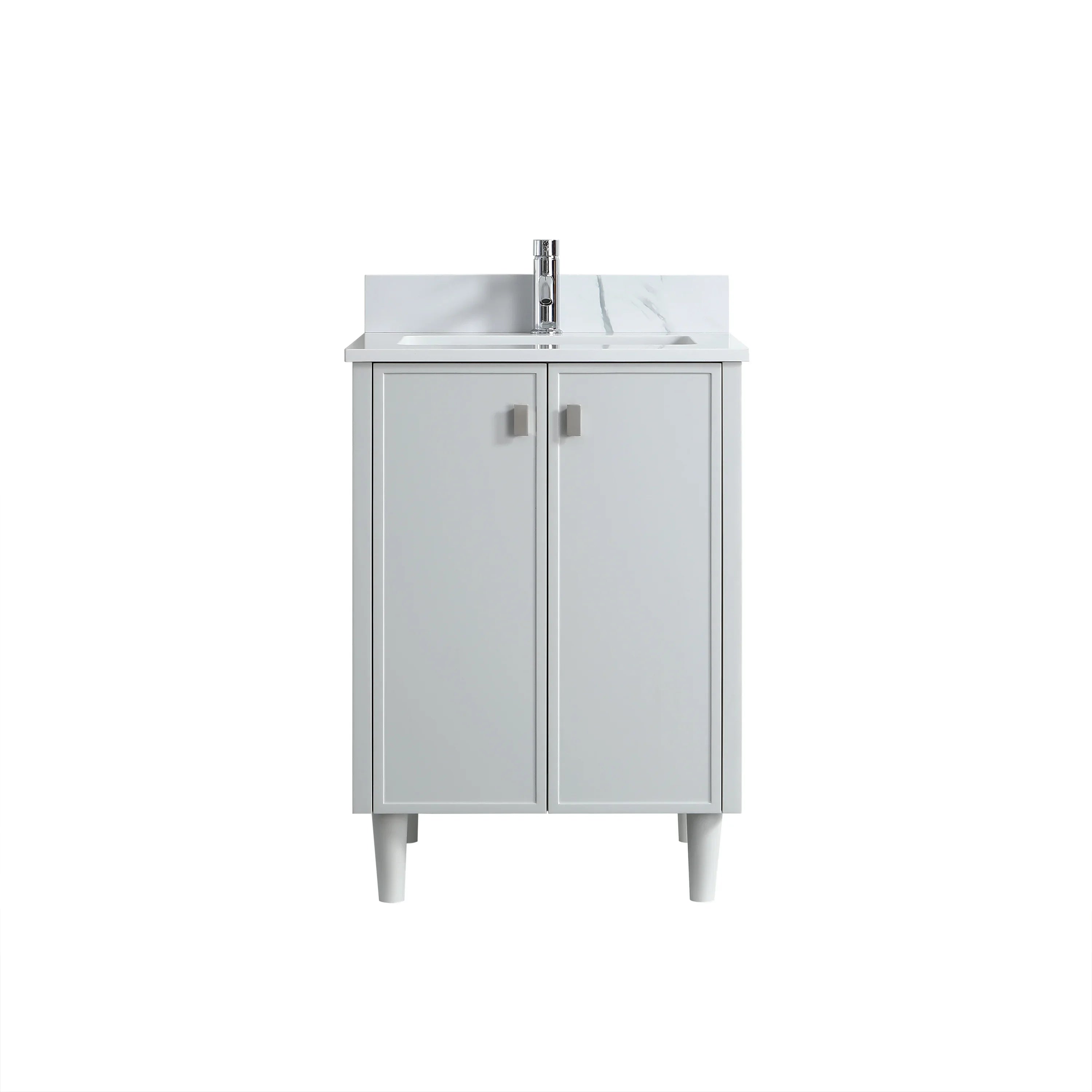 Meuble Lavabo Autoportant 24po Gris Hampton avec Comptoir Marbre Calcutta