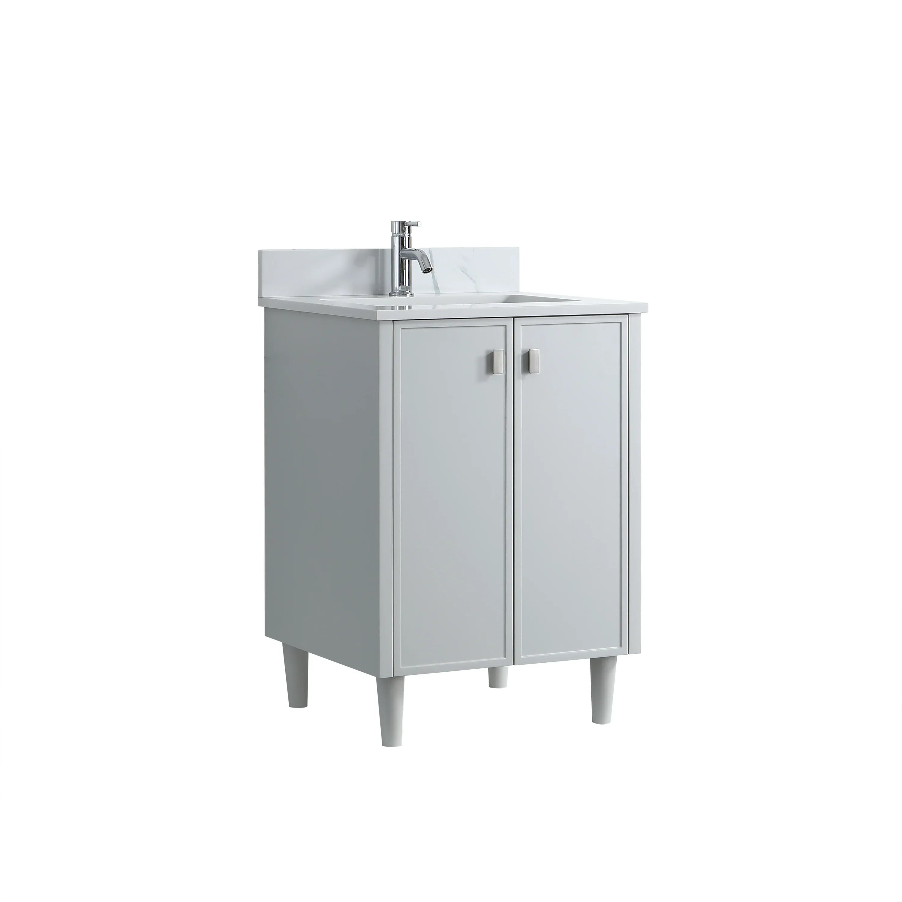 Meuble Lavabo Autoportant 24po Gris Hampton avec Comptoir Marbre Calcutta