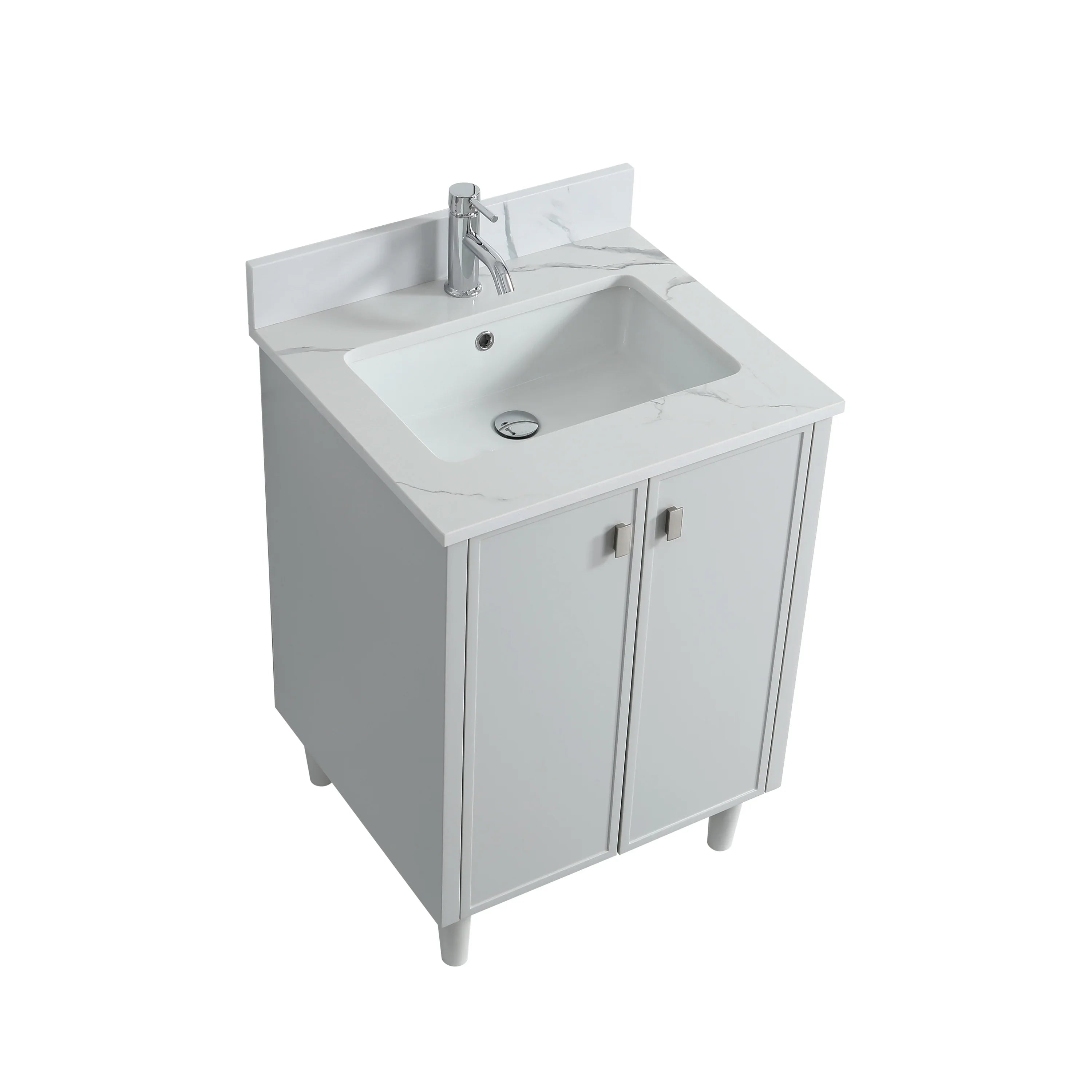 Meuble Lavabo Autoportant 24po Gris Hampton avec Comptoir Marbre Calcutta