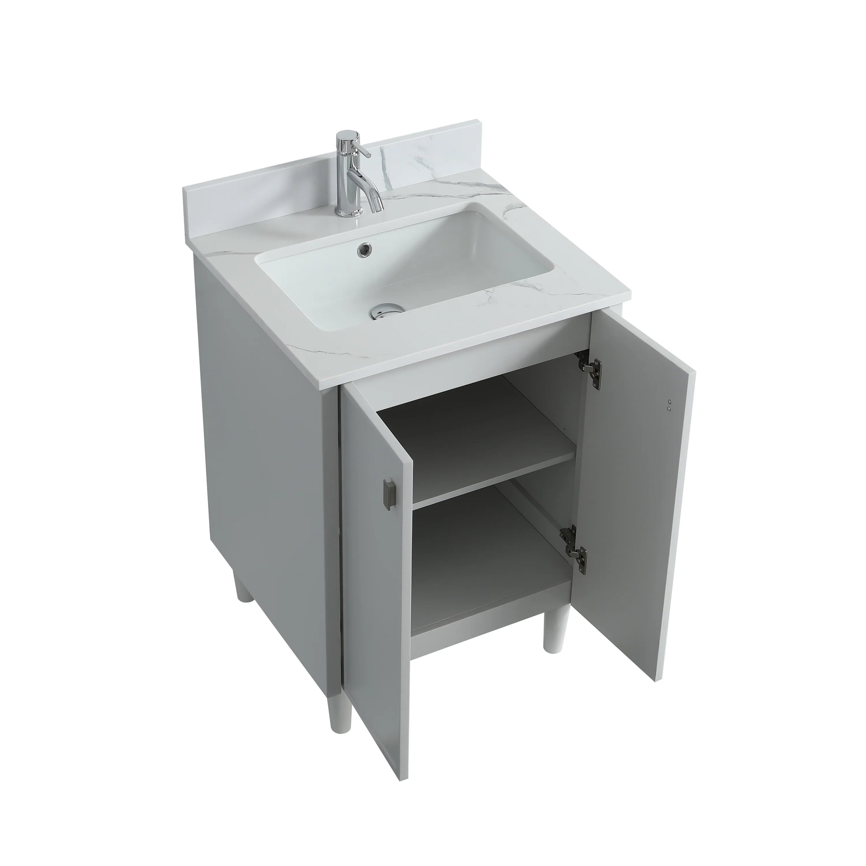 Meuble Lavabo Autoportant 24po Gris Hampton avec Comptoir Marbre Calcutta