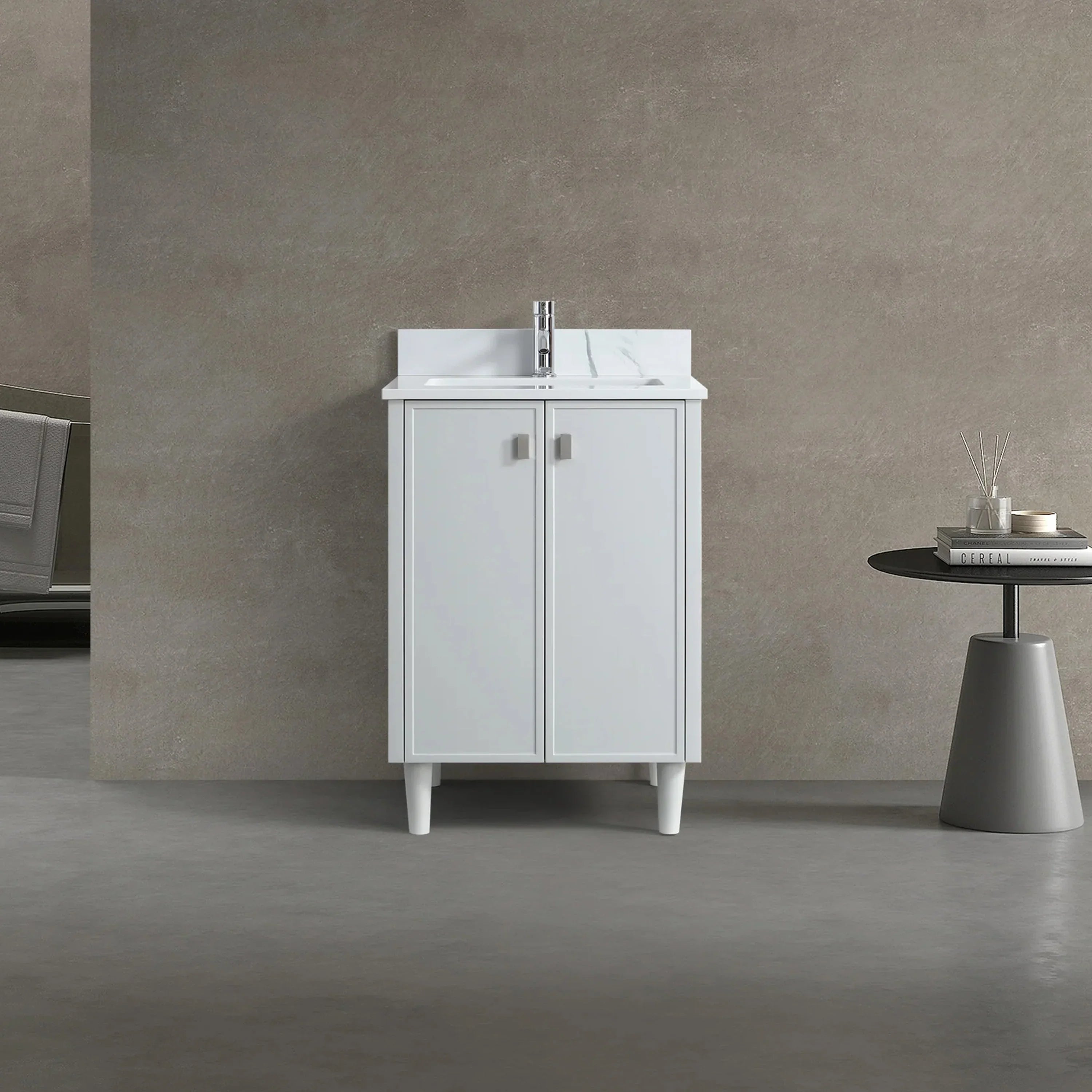 Meuble Lavabo Autoportant 24po Gris Hampton avec Comptoir Marbre Calcutta