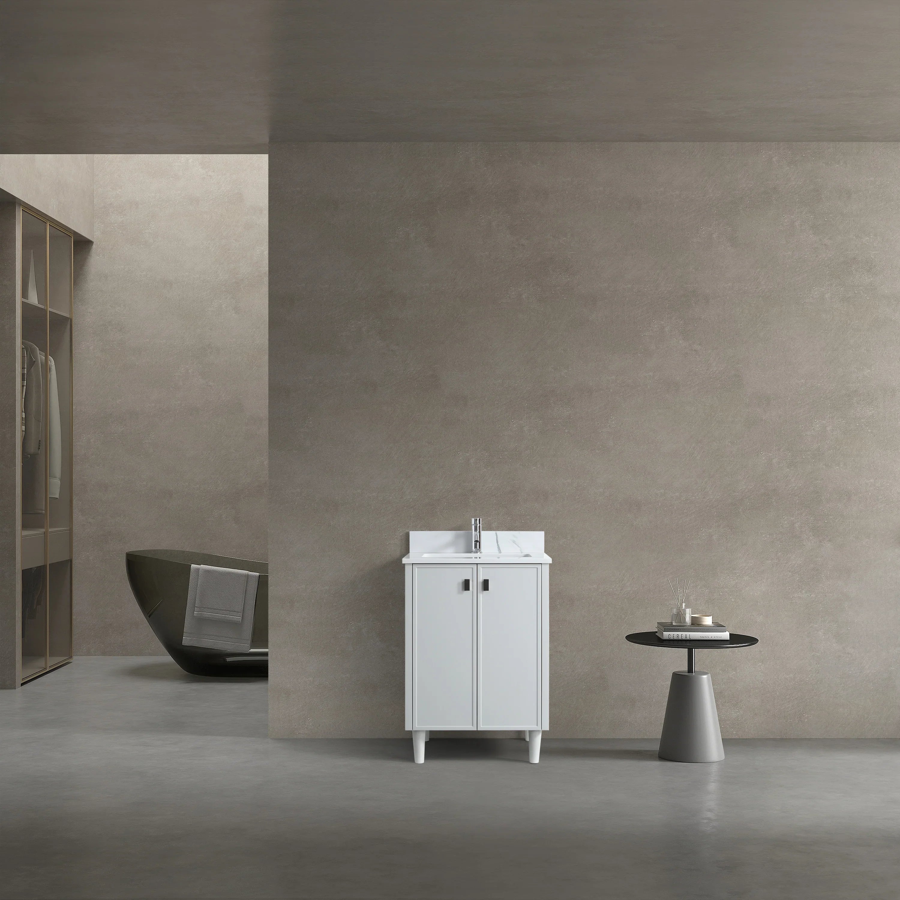 Meuble Lavabo Autoportant 24po Gris Hampton avec Comptoir Marbre Calcutta