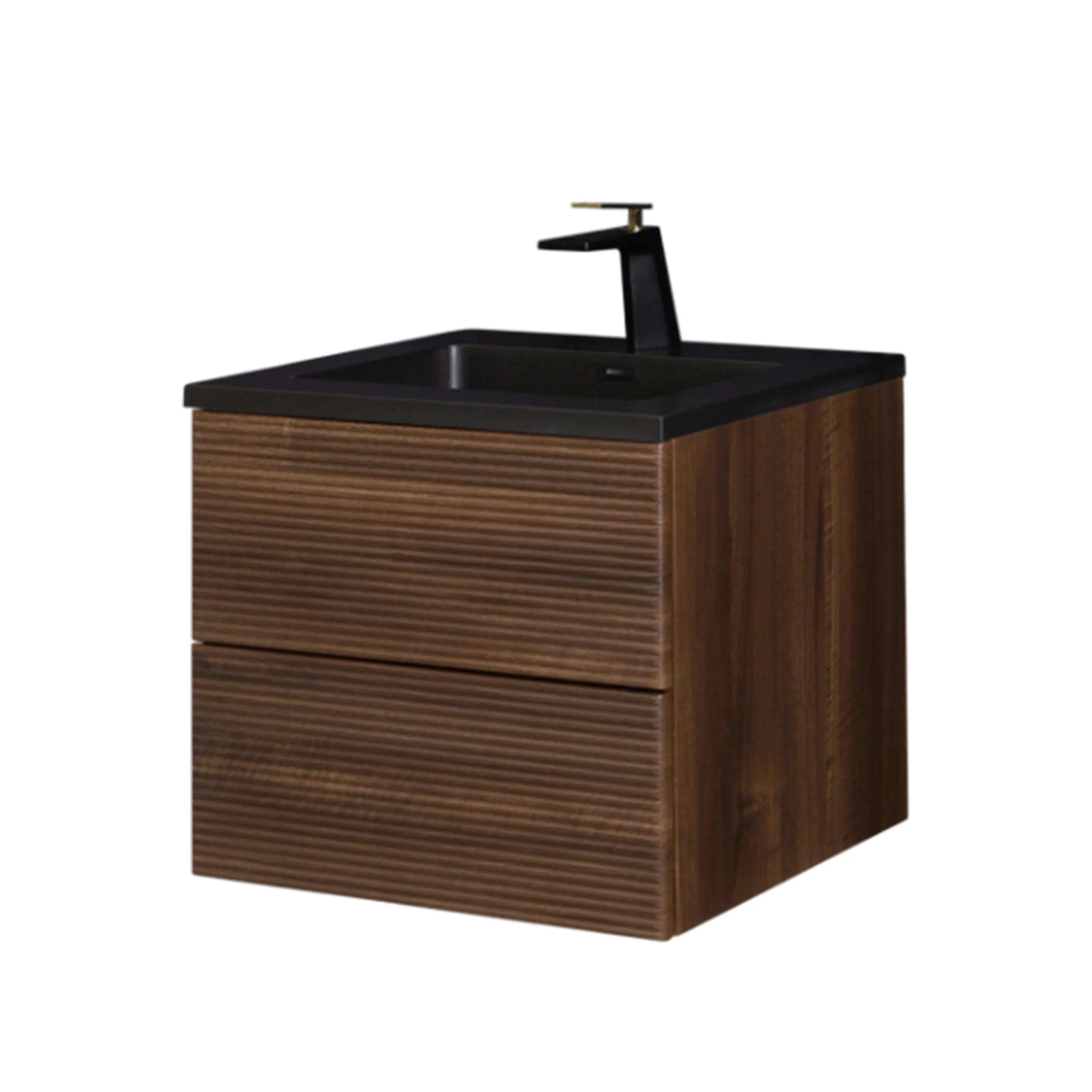 Meuble-Lavabo Mural 24po Noyer avec Comptoir de Quartz d'ingénierie Noir