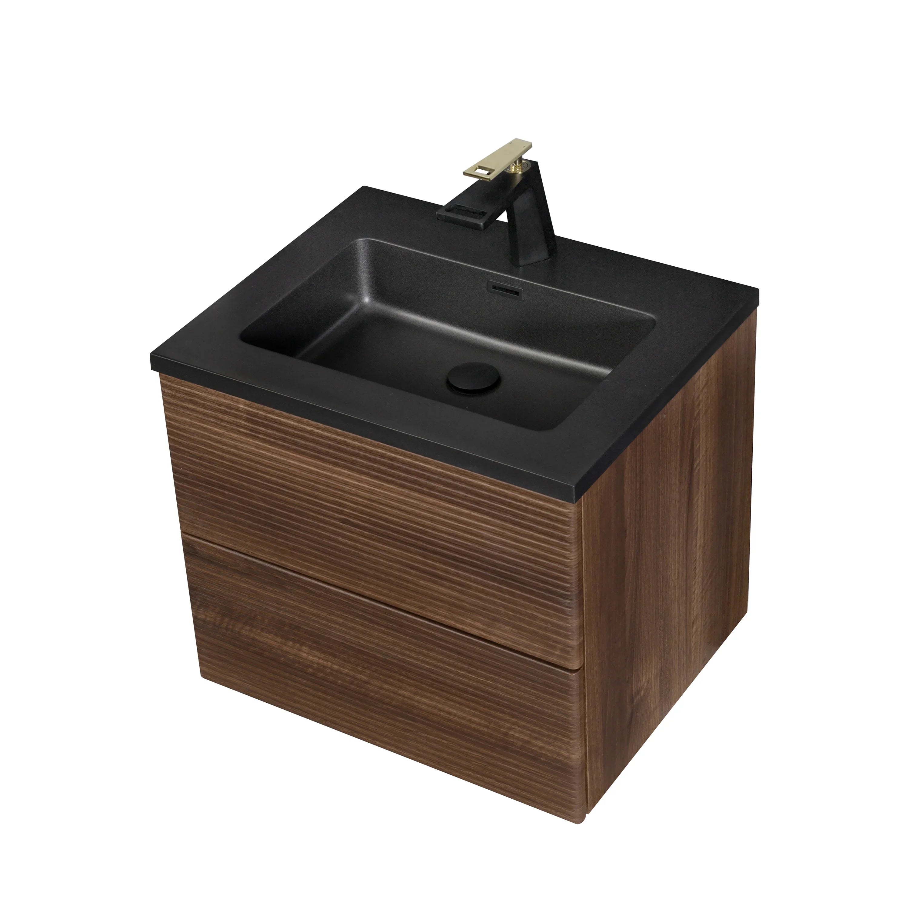 Meuble-Lavabo Mural 24po Noyer avec Comptoir de Quartz d'ingénierie Noir