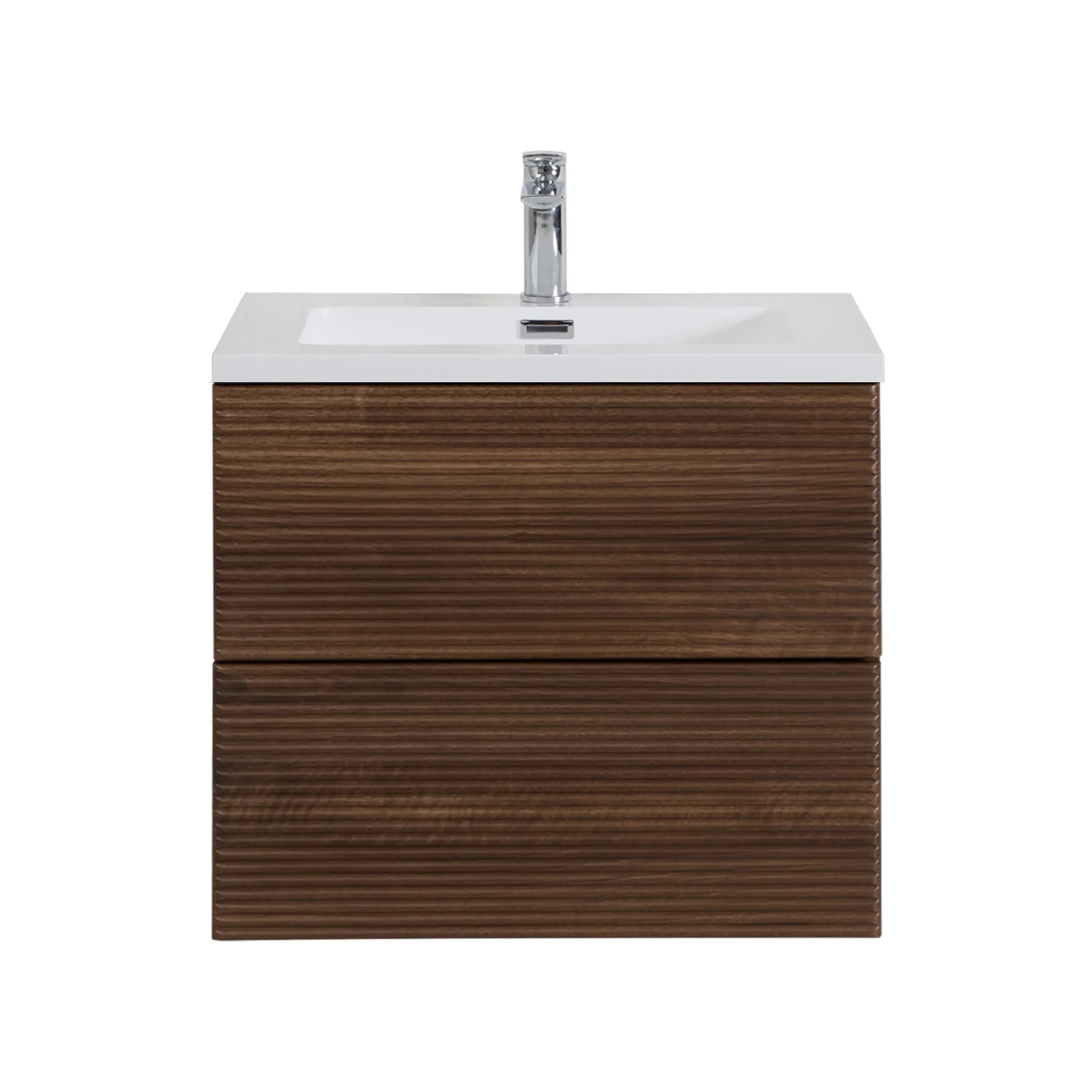 Meuble-Lavabo Mural 24po Noyer avec Comptoir de Polymarbre Blanc