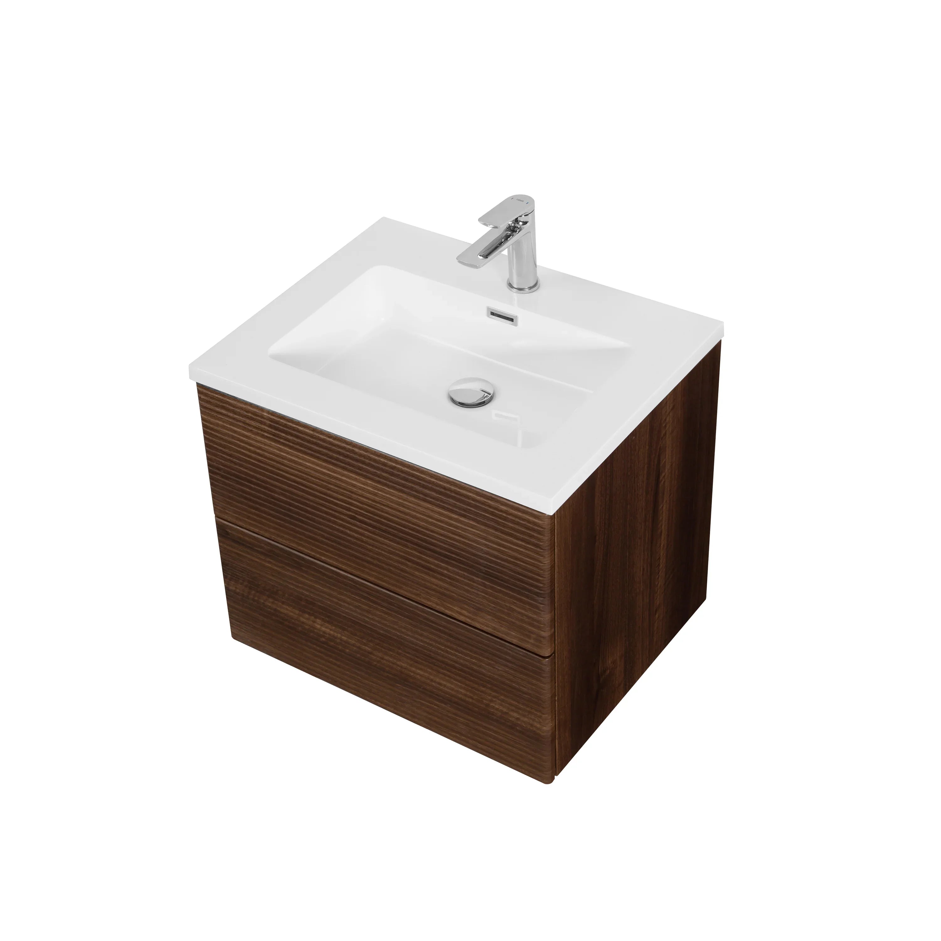 Meuble-Lavabo Mural 24po Noyer avec Comptoir de Polymarbre Blanc