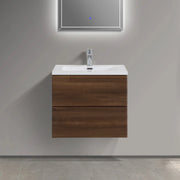 Meuble-Lavabo Mural 24po Noyer avec Comptoir de Polymarbre Blanc