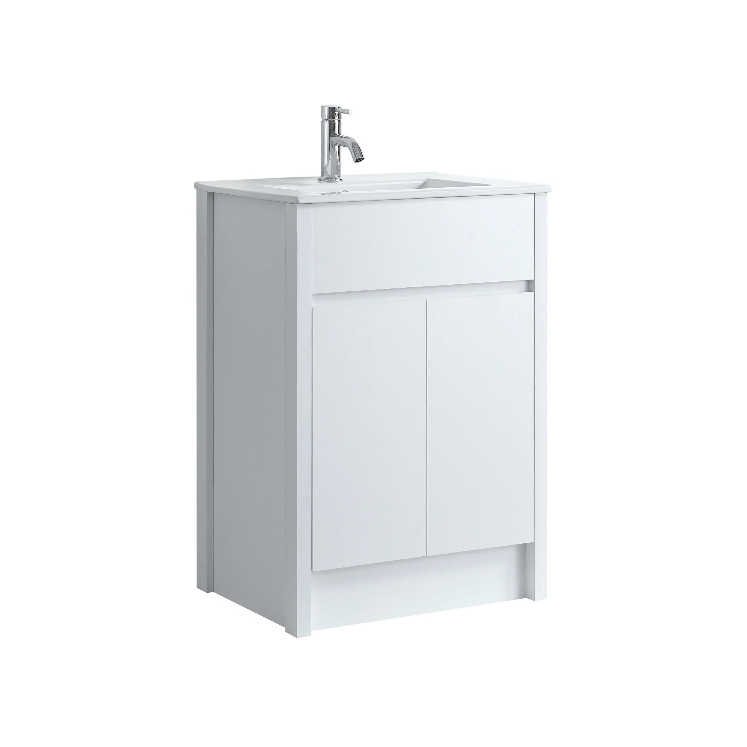 24" White Oak Freestanding Bathroom Vanity with White Ceramic Countertop
