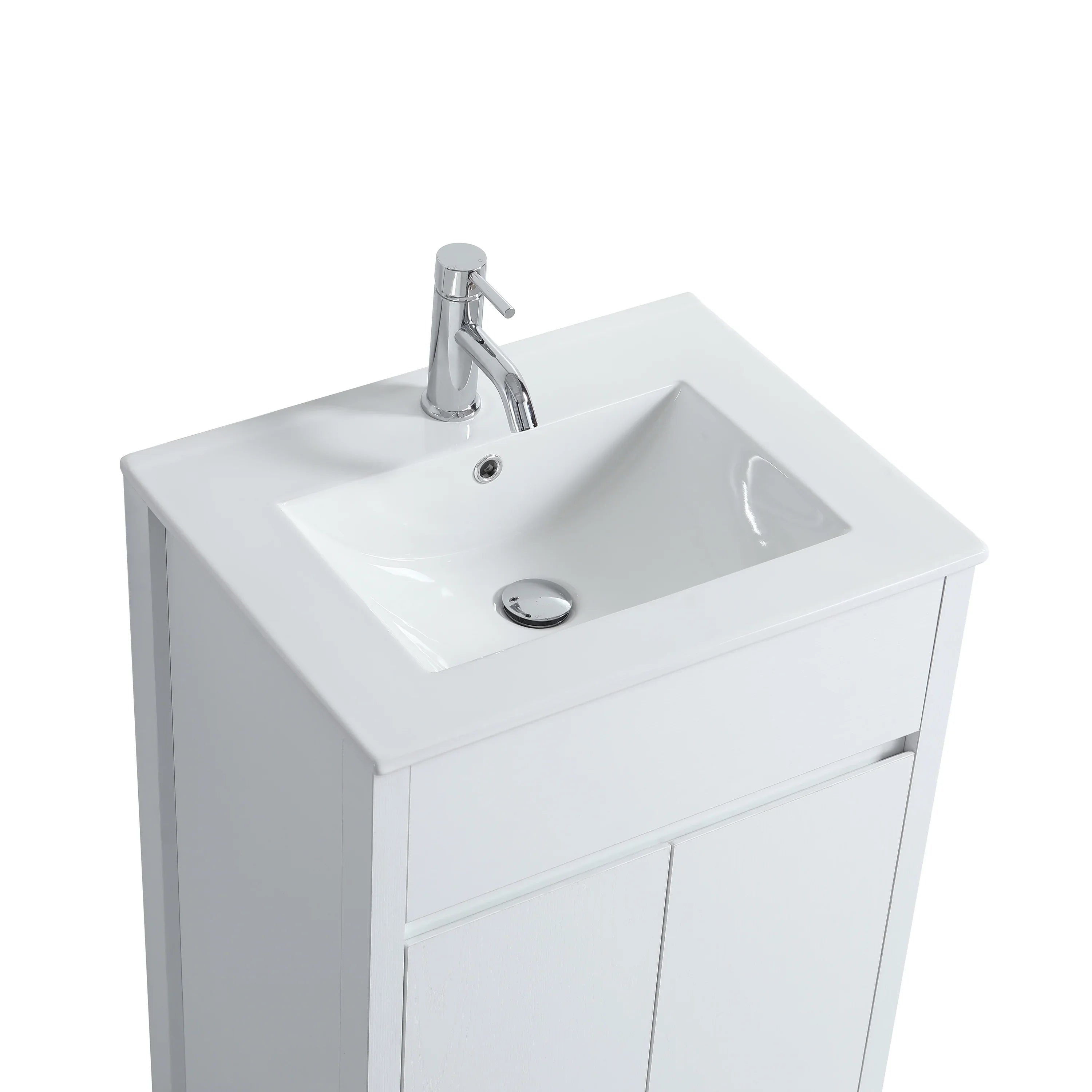 24" White Oak Freestanding Bathroom Vanity with White Ceramic Countertop