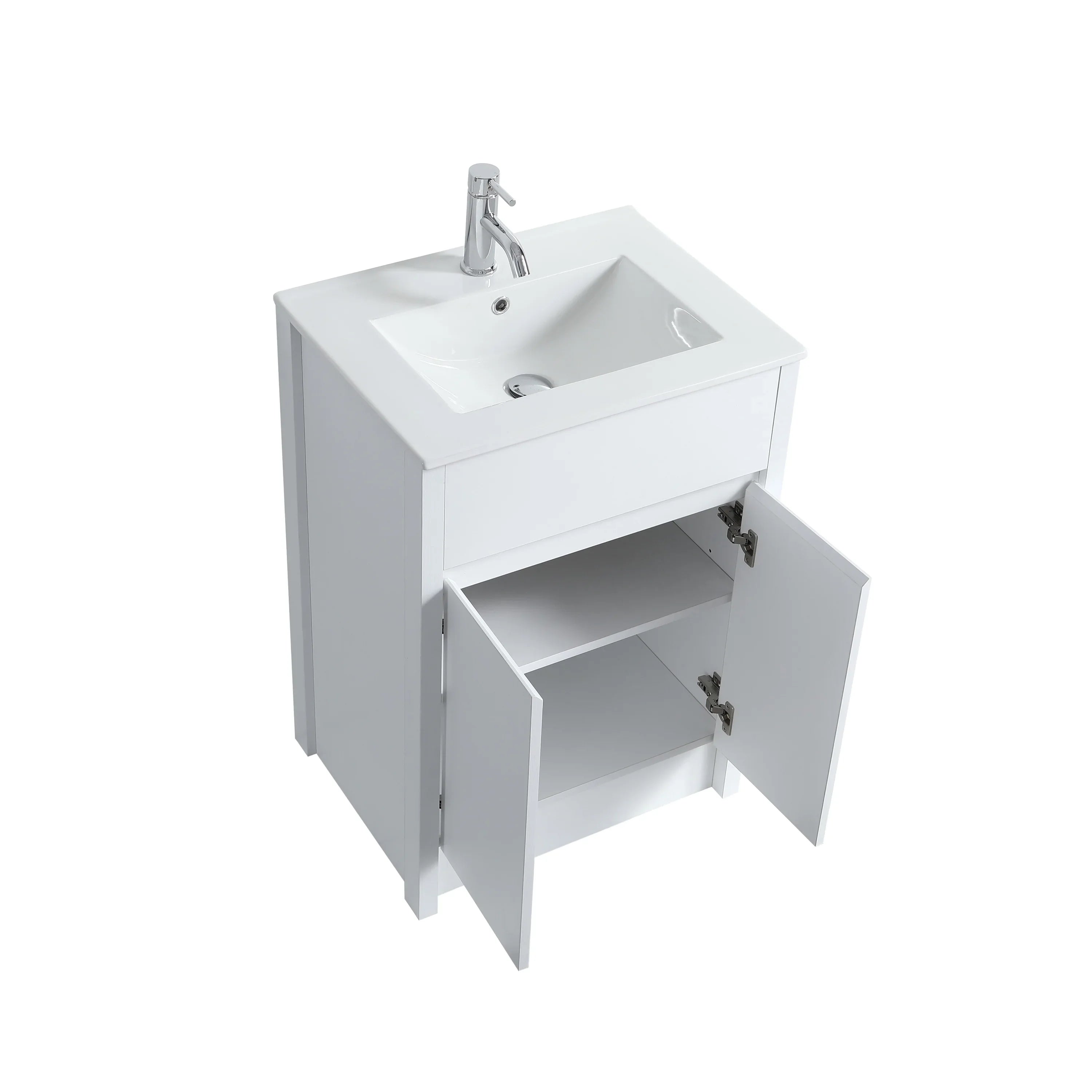24" White Oak Freestanding Bathroom Vanity with White Ceramic Countertop