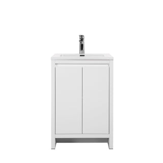 24" White Freestanding Single Sink Bathroom Vanity with White Polymarble Countertop