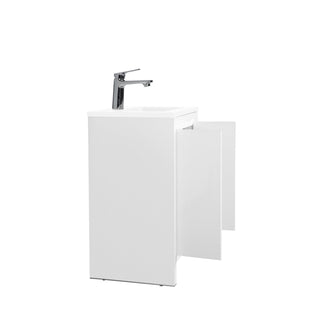 24" White Freestanding Single Sink Bathroom Vanity with White Polymarble Countertop